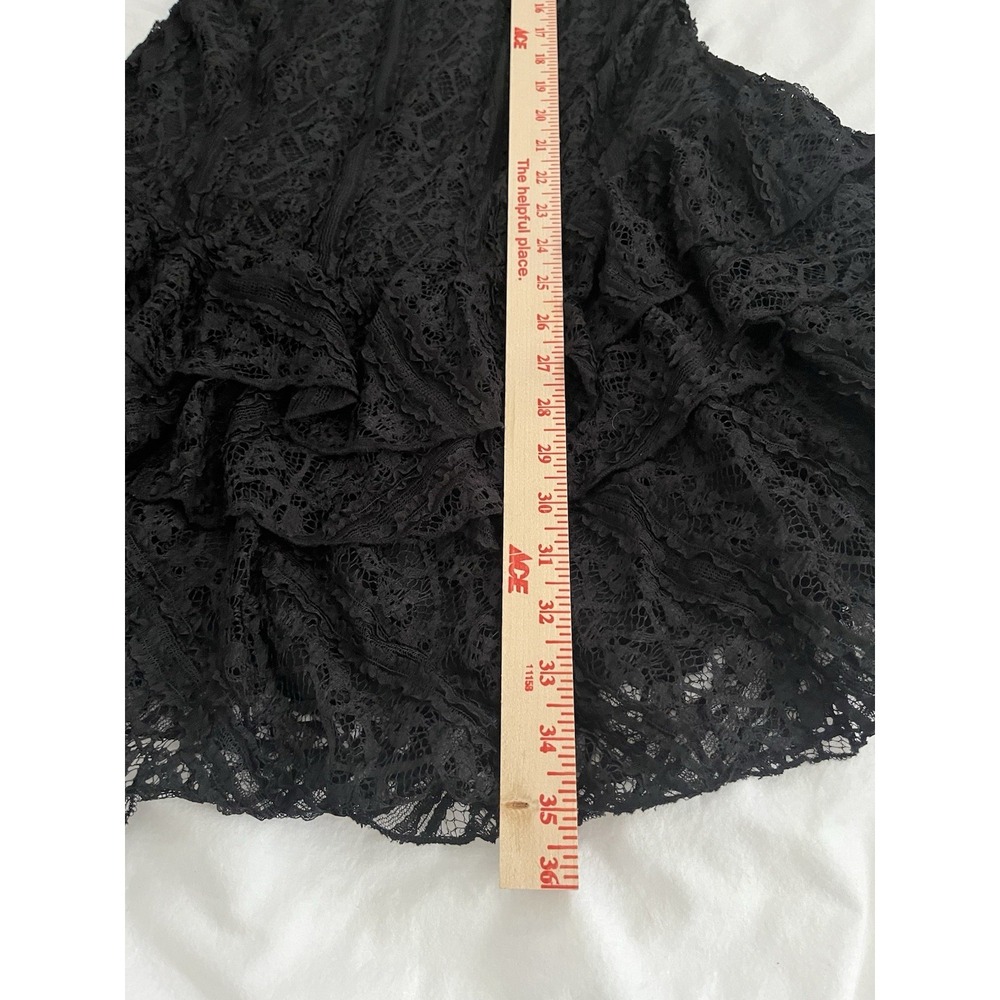 Free People Black Lace Mini Dress Ruffle Hem Long Sleeve Boho Romantic XL New - Picture 4 of 8